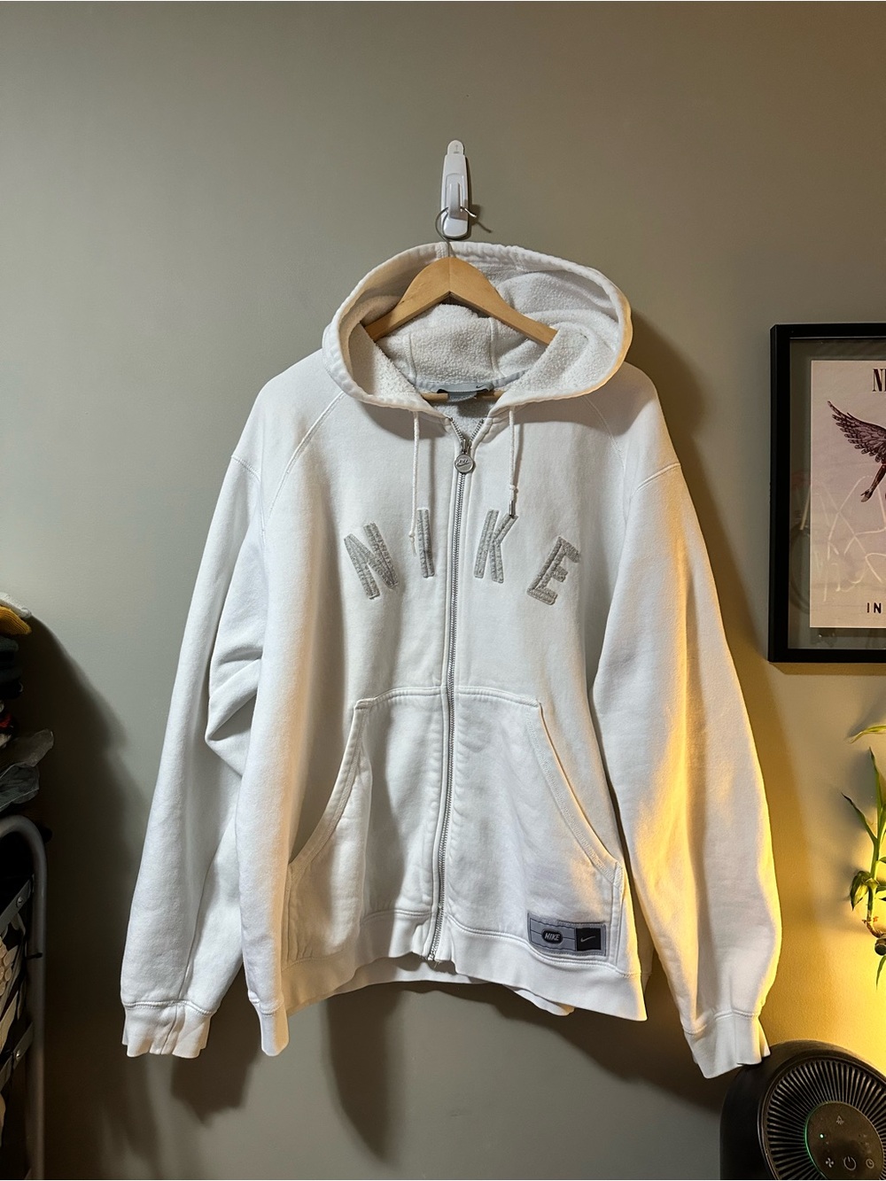 Vintage Nike White Full-Zip Hooded Sweatshirt